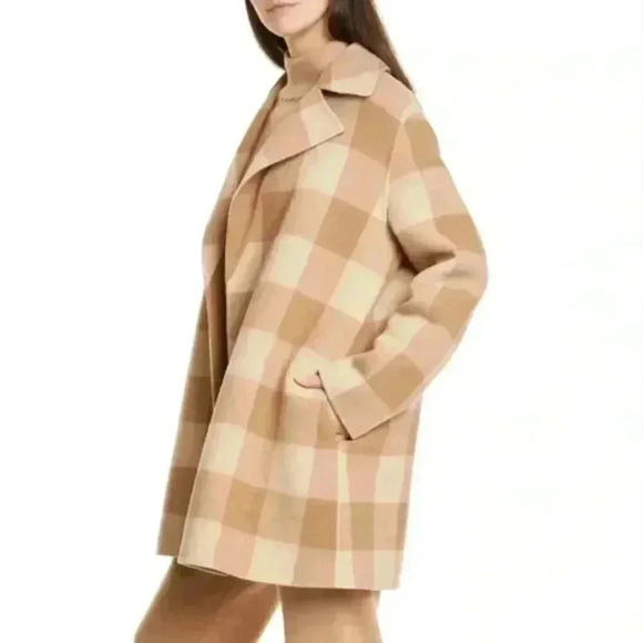 NWT Theory Buffalo Plaid Double Faced Check Overlay Tan Blazer Wool Coat Large - Picture 11 of 11